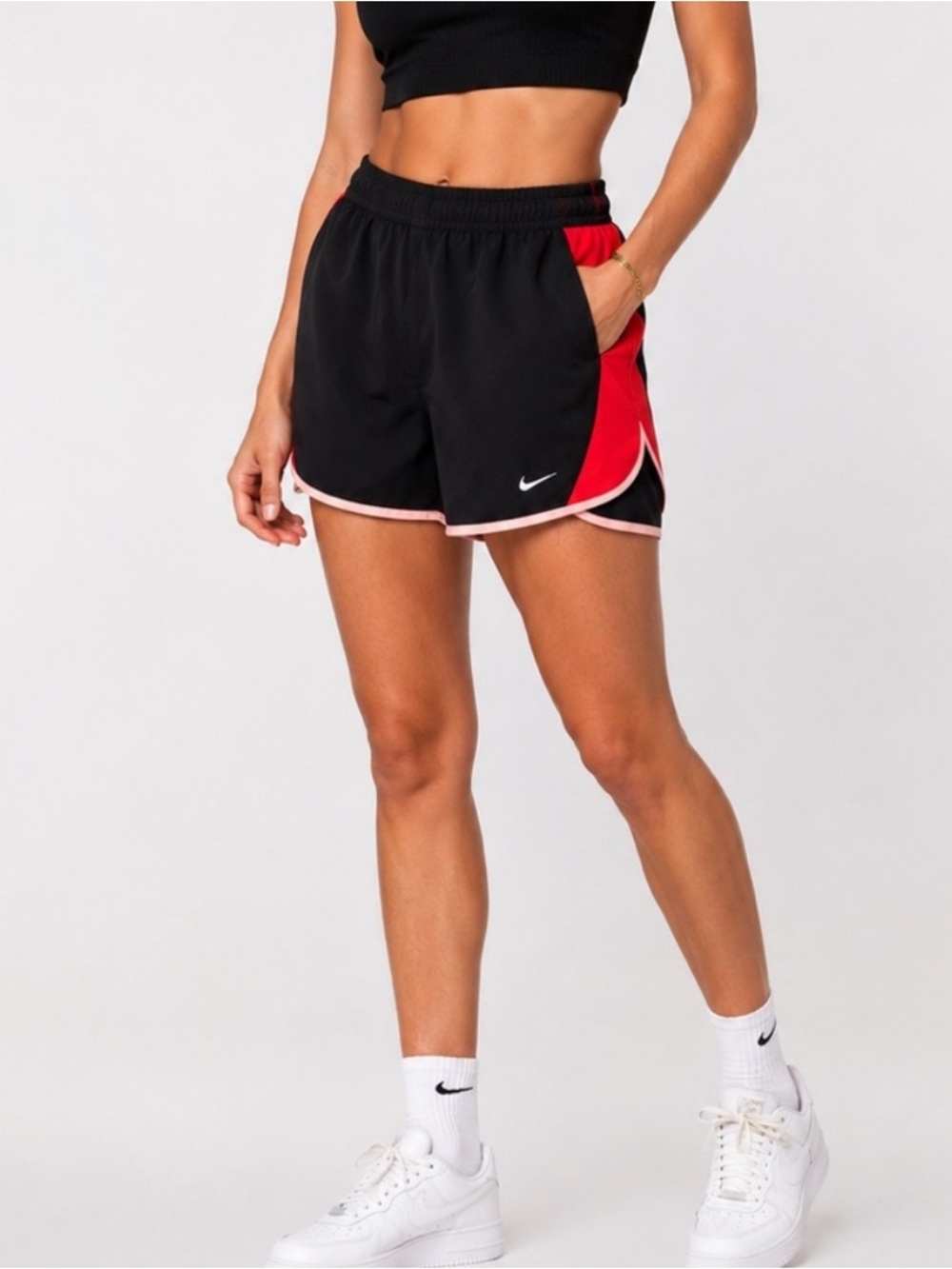 Nike Women's Tempo Dri-FIT Running Shorts, Black Red Pink Trim, Sz Medium